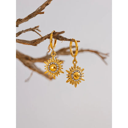 Sun Flower Drop Hoop Earrings