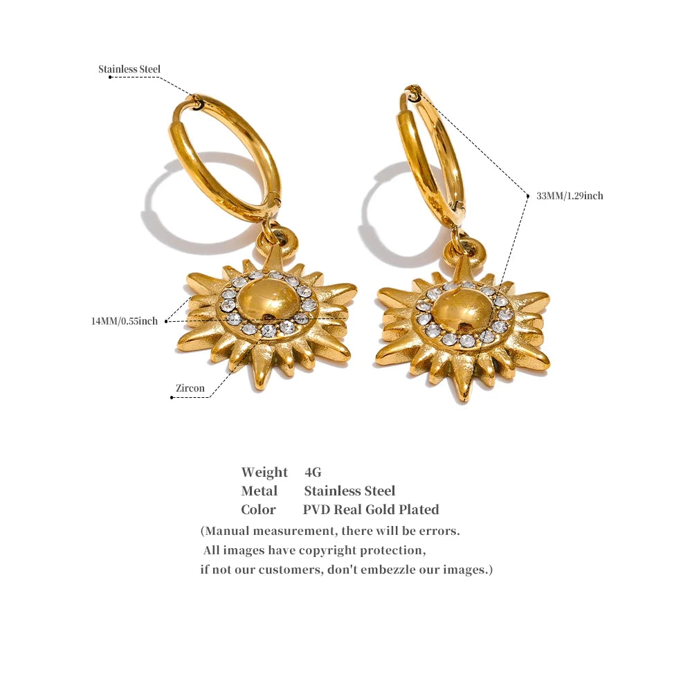 Sun Flower Drop Hoop Earrings