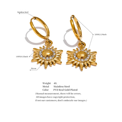 Sun Flower Drop Hoop Earrings