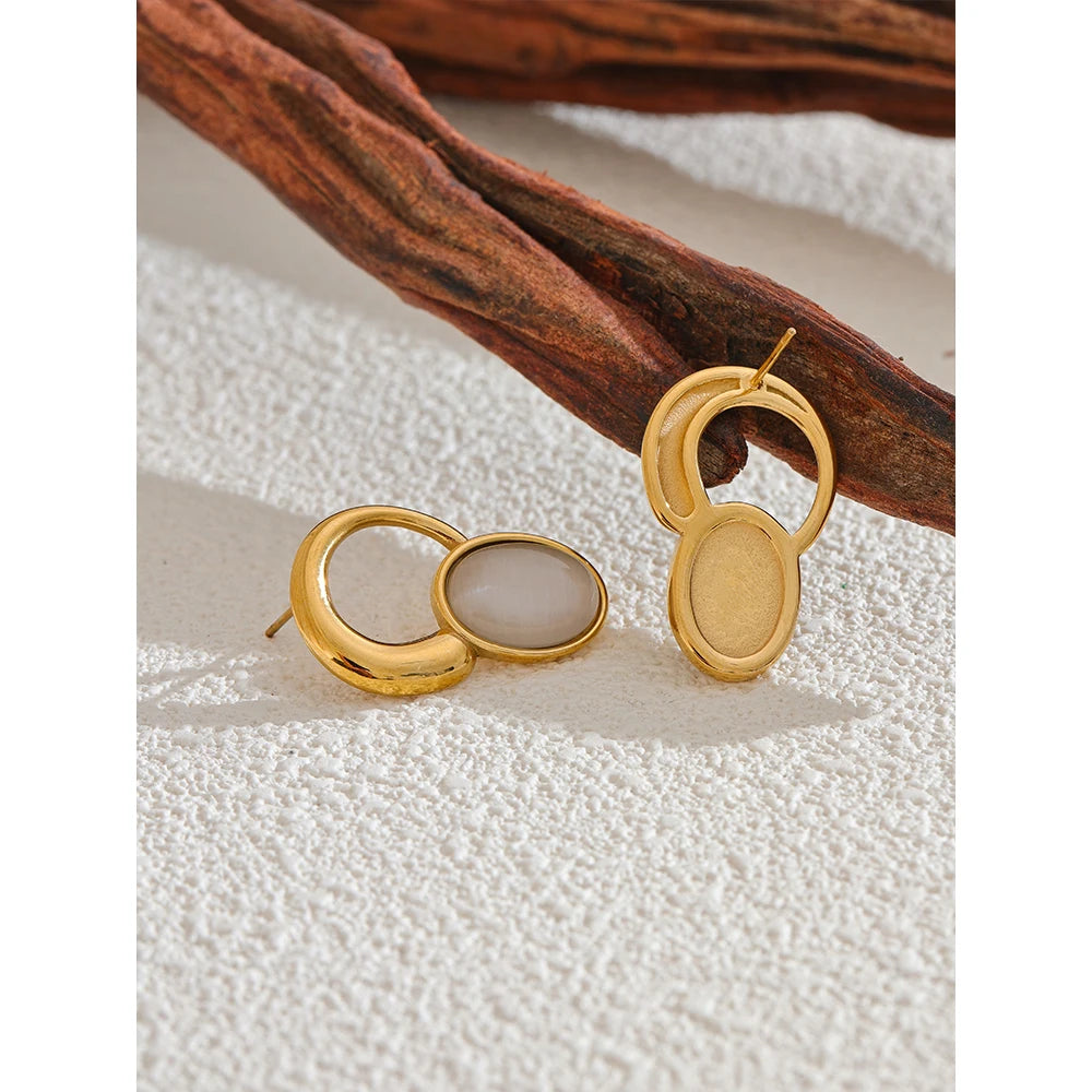 Natural Stone Golden Stud Earrings