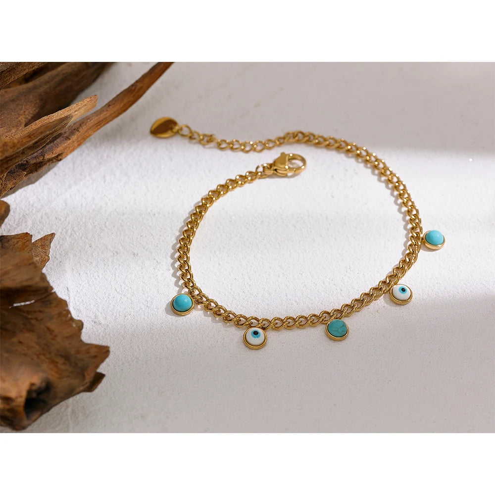 Turquoise Stone Eye Charm Bracelet Bangle