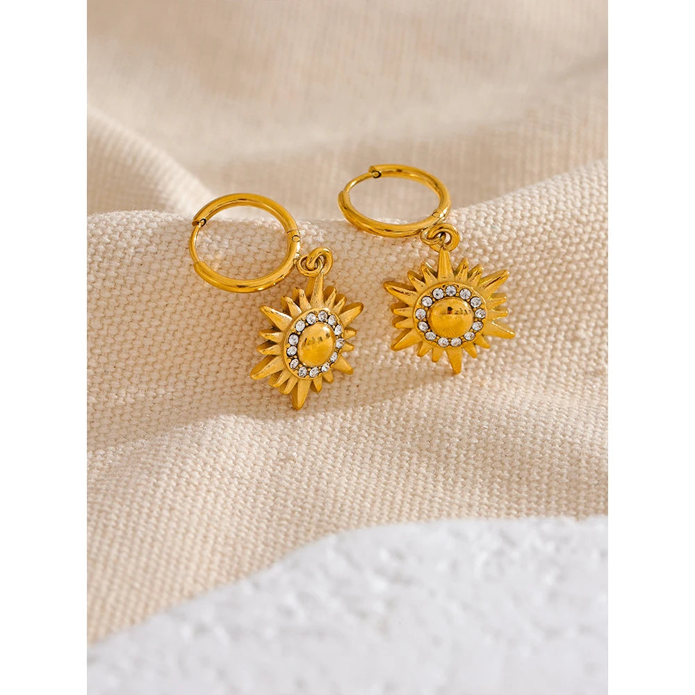 Sun Flower Drop Hoop Earrings