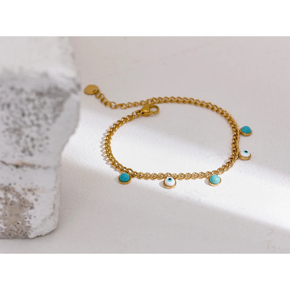 Turquoise Stone Eye Charm Bracelet Bangle