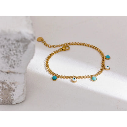 Turquoise Stone Eye Charm Bracelet Bangle