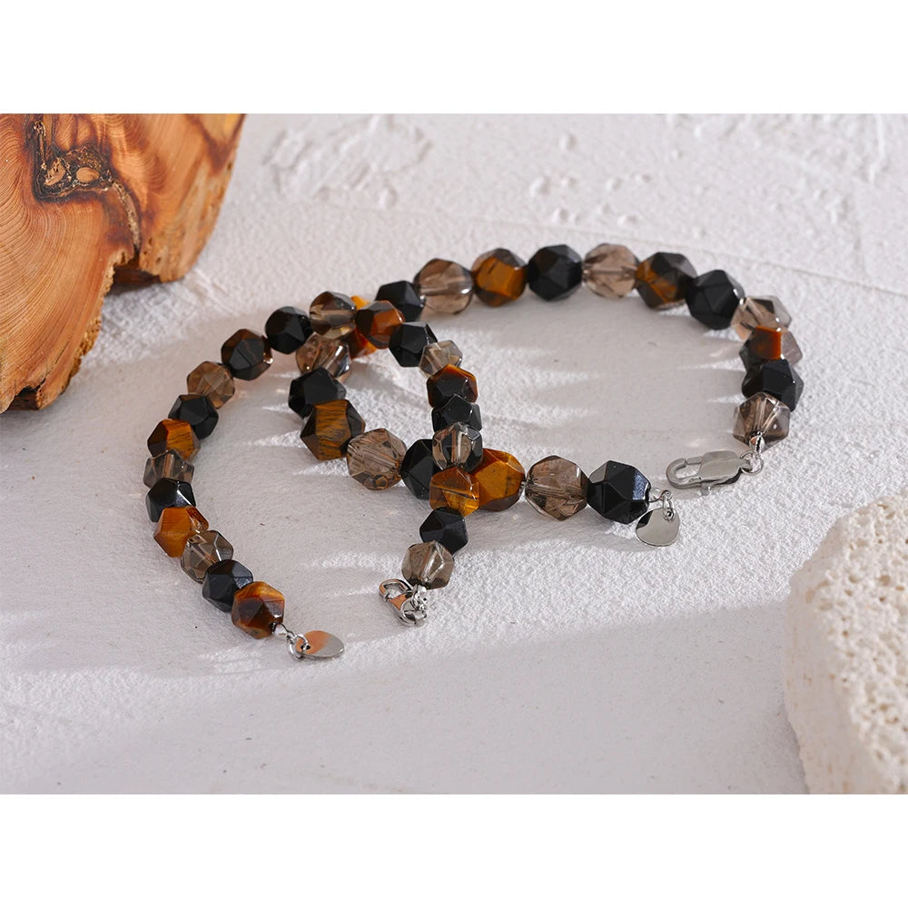 Natural Smoking Quartz Tiger Stone Beads Bracelet