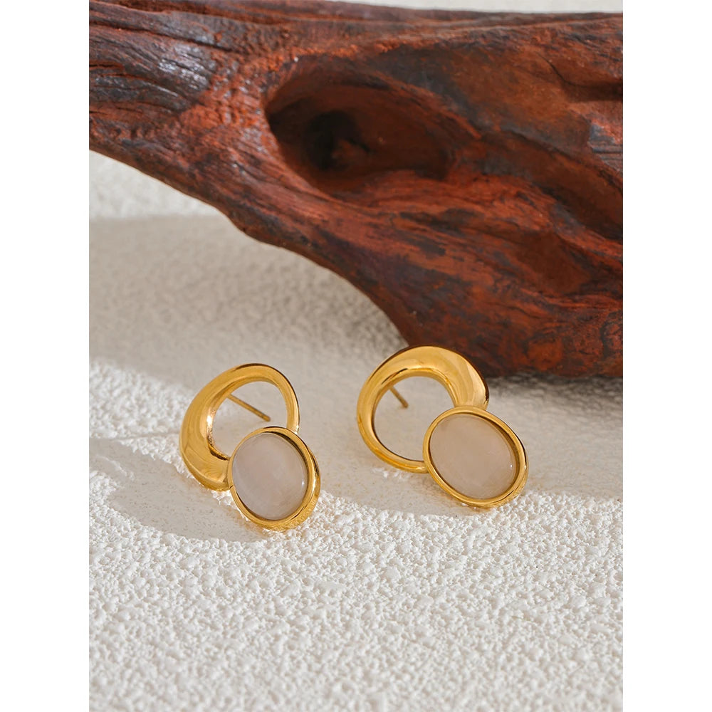 Natural Stone Golden Stud Earrings