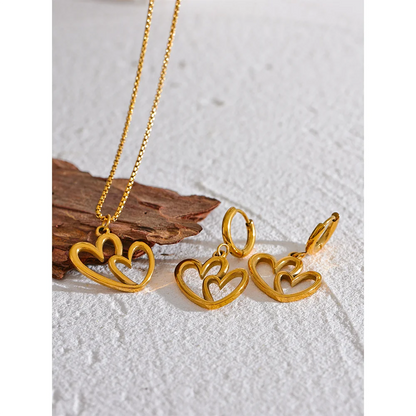 Double Heart Earrings and Necklace