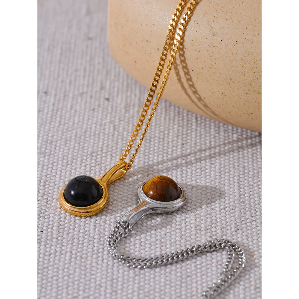 Round Natural  Stone Cast Pendant Necklace