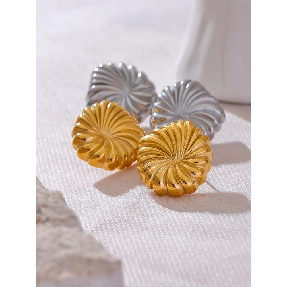 Stripe Flower Stud Earrings