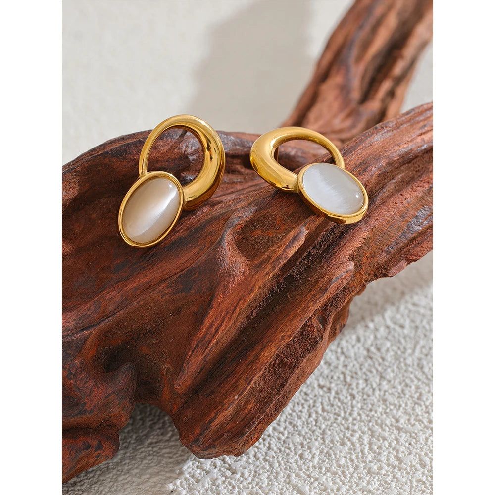 Natural Stone Golden Stud Earrings