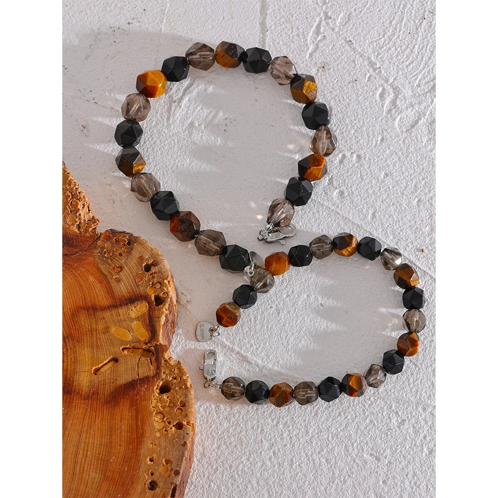 Natural Smoking Quartz Tiger Stone Beads Bracelet