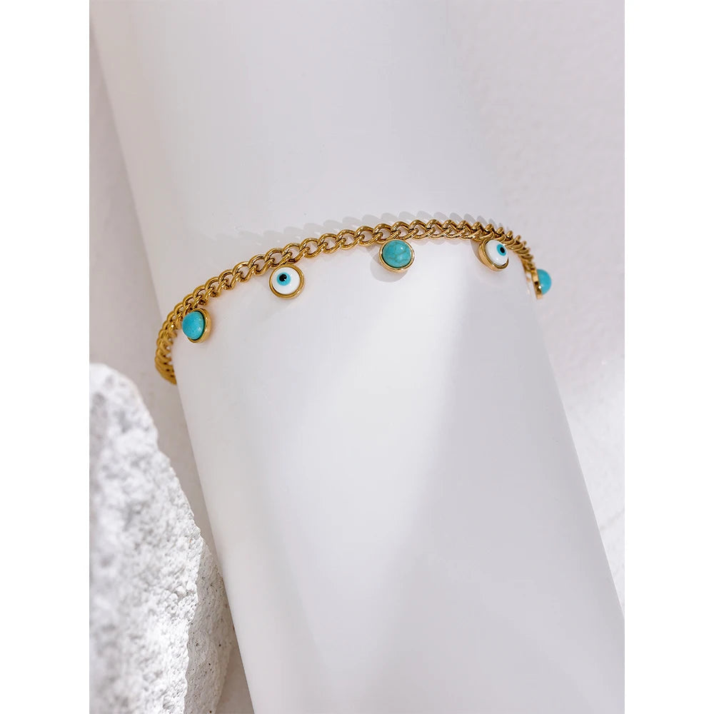 Turquoise Stone Eye Charm Bracelet Bangle