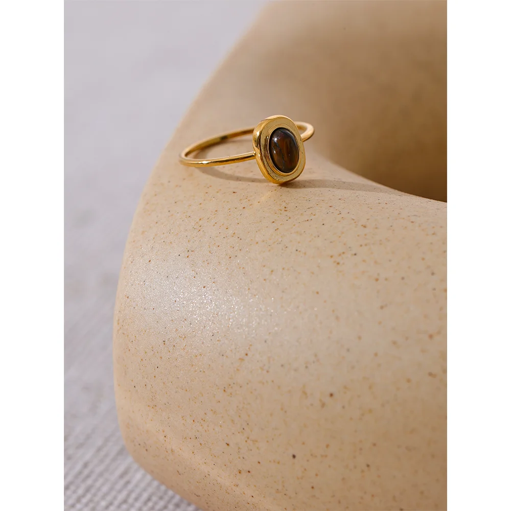 Natural Stone Oval Thin Ring