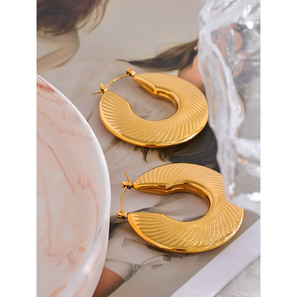 Gold Wave Hoop Earrings