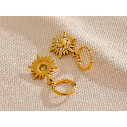 Sun Flower Drop Hoop Earrings