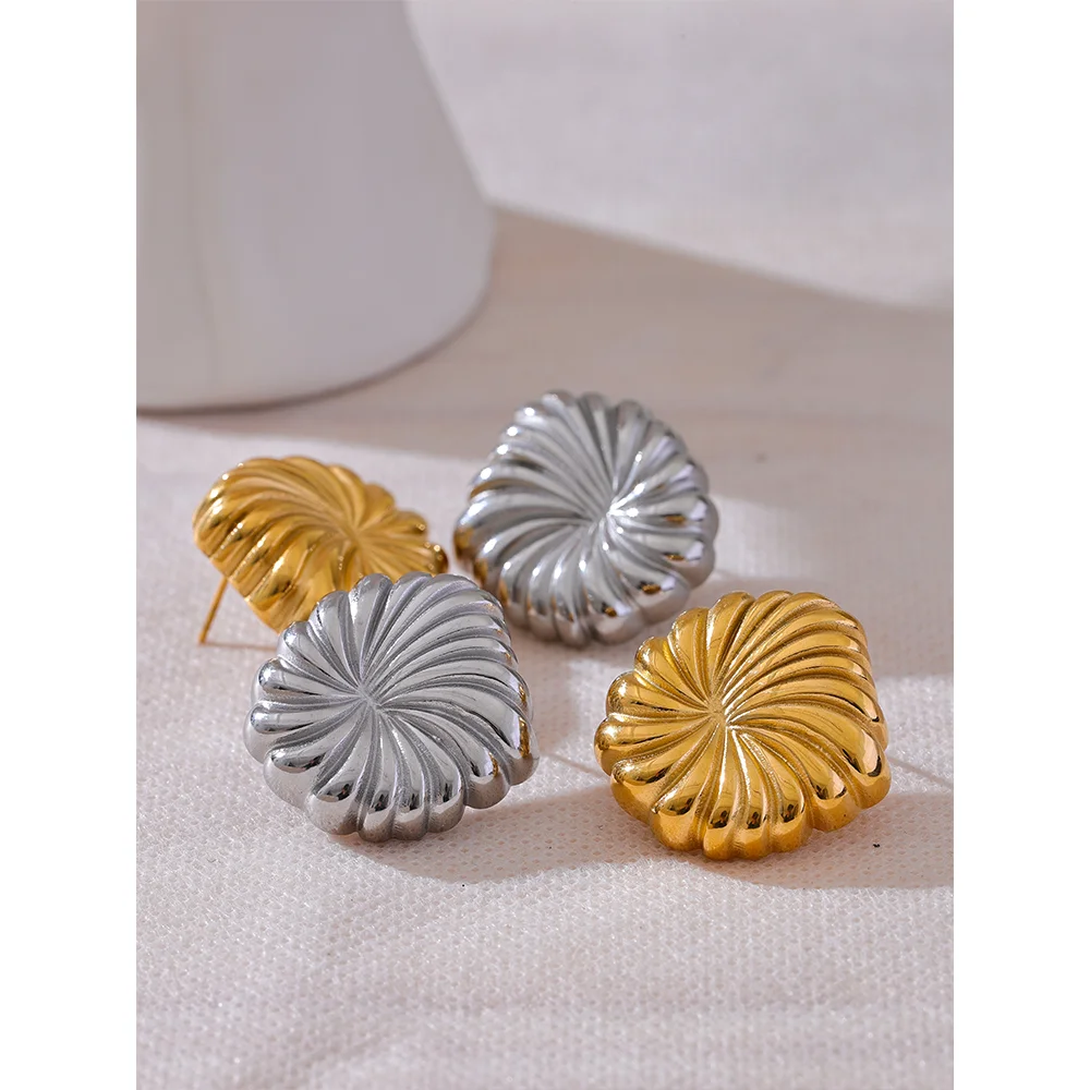 Stripe Flower Stud Earrings