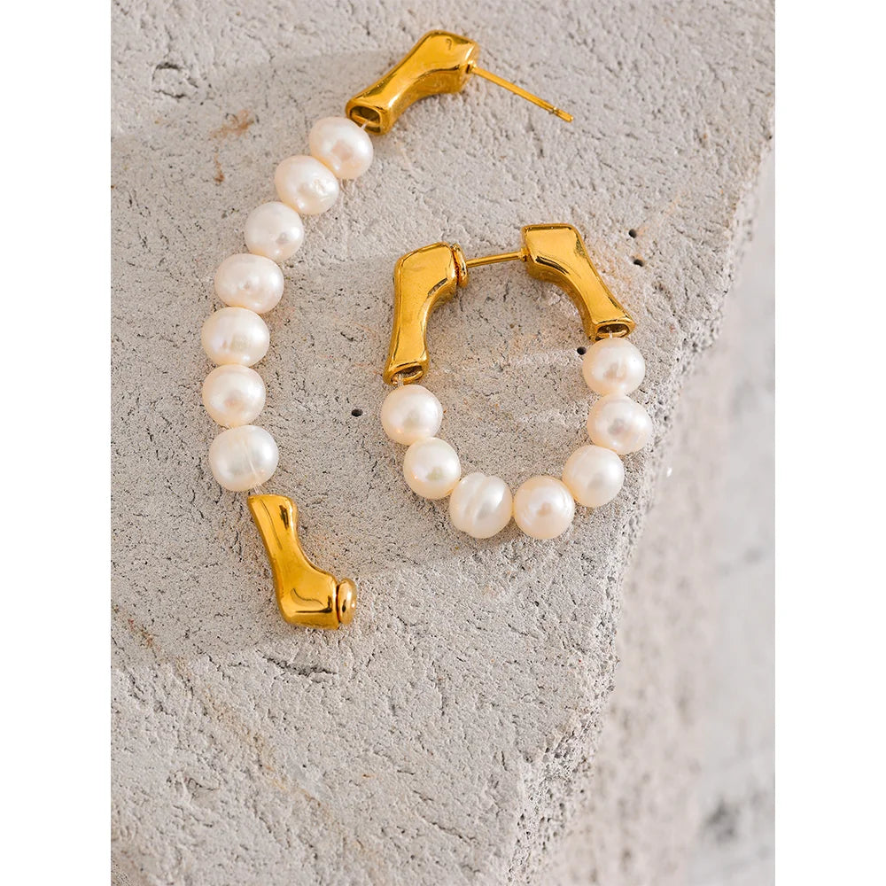 Natural Freshwater Pearl Hoop Earrings